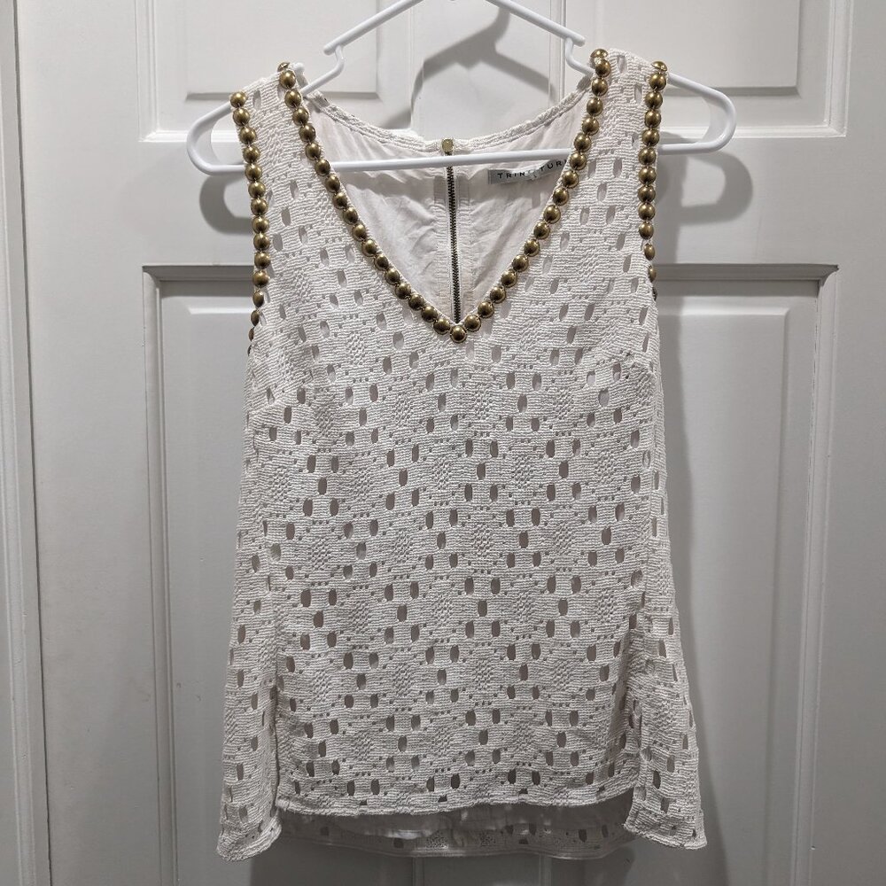 TRINA TURK White Sleeveless Top Lace Boho Brass Size Small